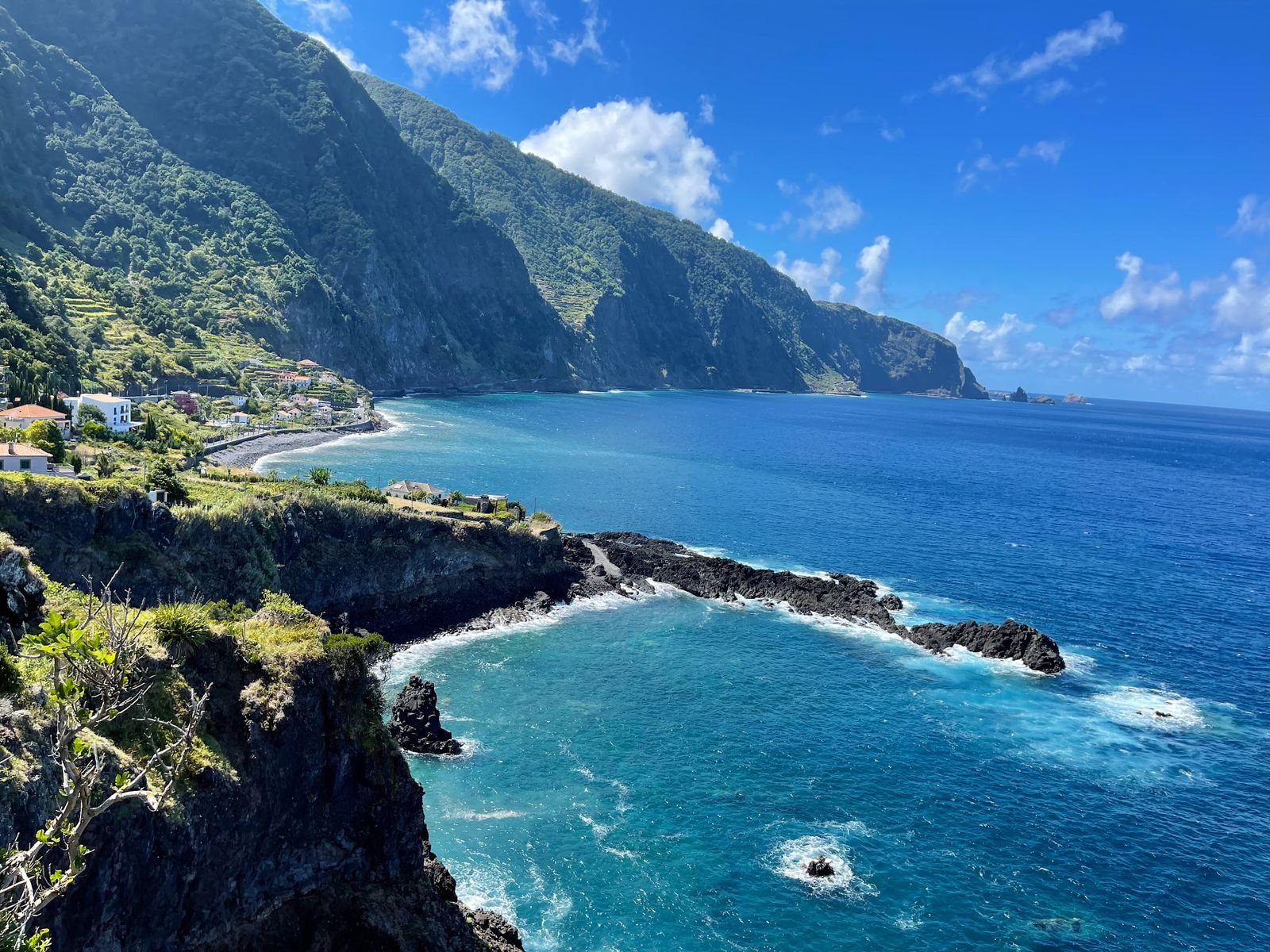 Seixal, Madeira: lush green cliffs above turquoise Atlantic water